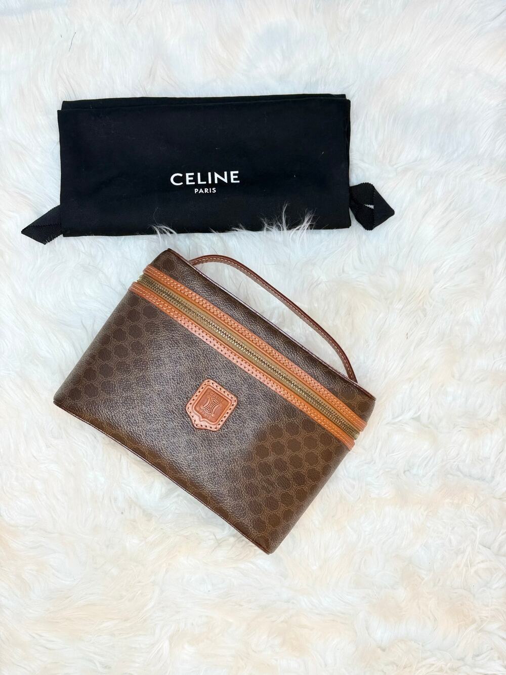 VINTAGE CELINE VANITY IN CANVAS WITH CARAMEL TRIM